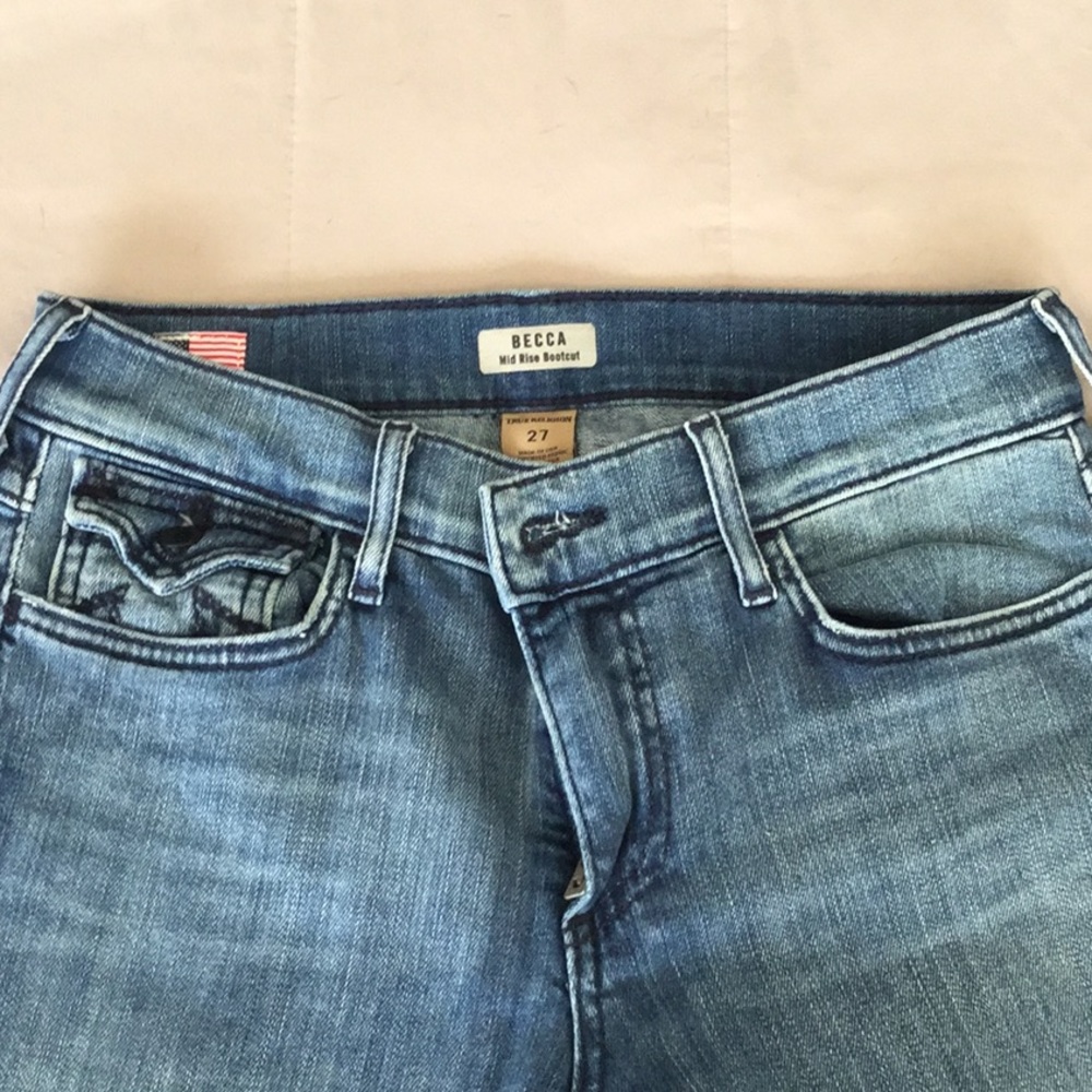 Blue jeans, Becca Mid Rise Bootcut, 34 inseam.